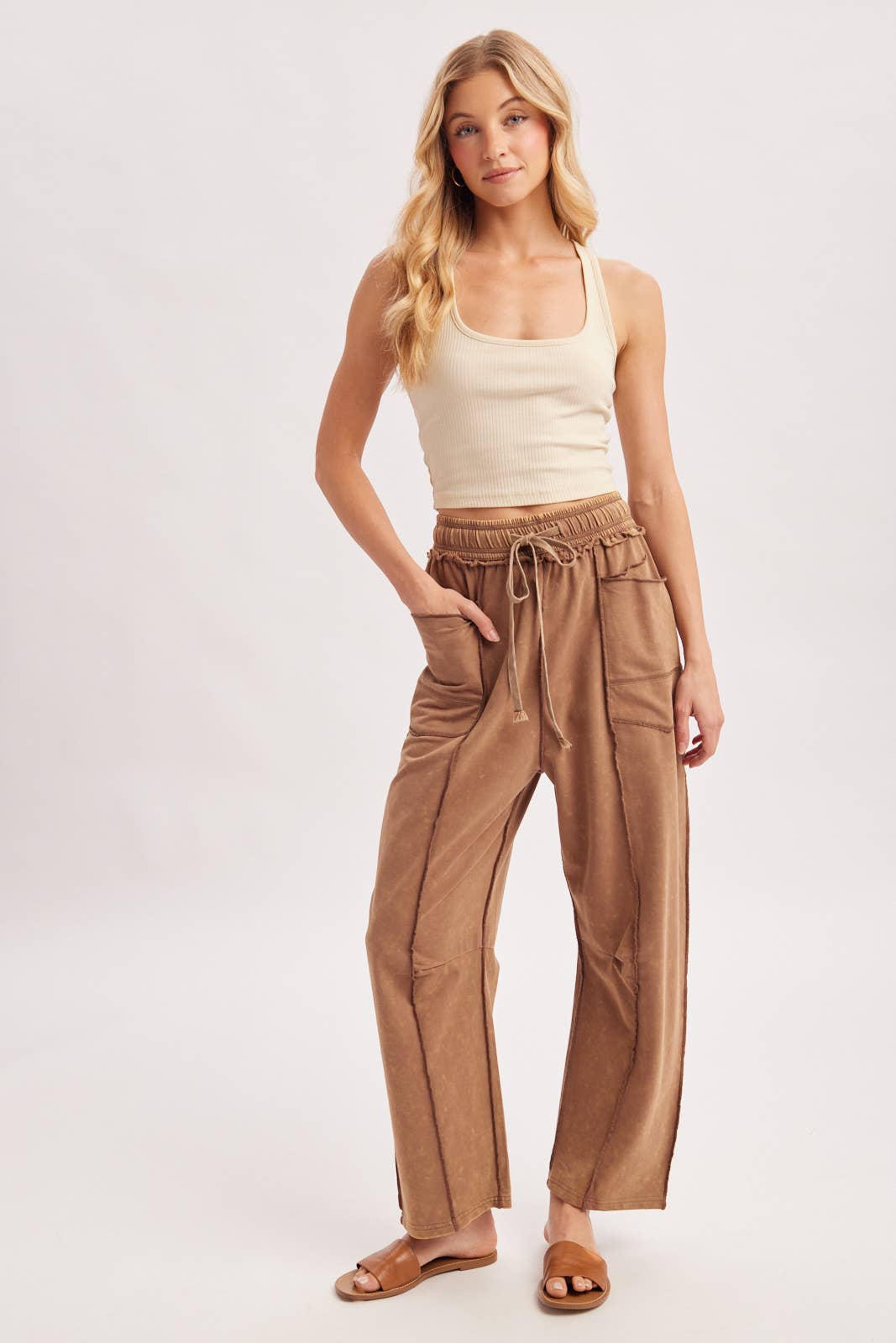 Vintage Wash Utility Pants: Latte