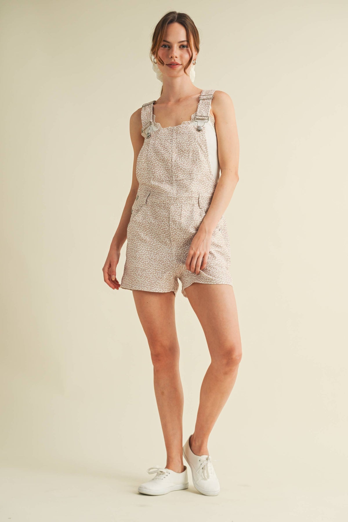 The Daisy Lane Overall Romper: Beige