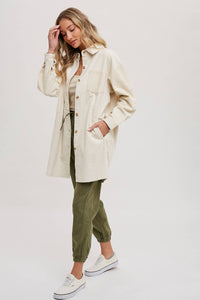 Clara Oversized Corduroy Jacket – Mocha Button-Down Shacket with Pockets