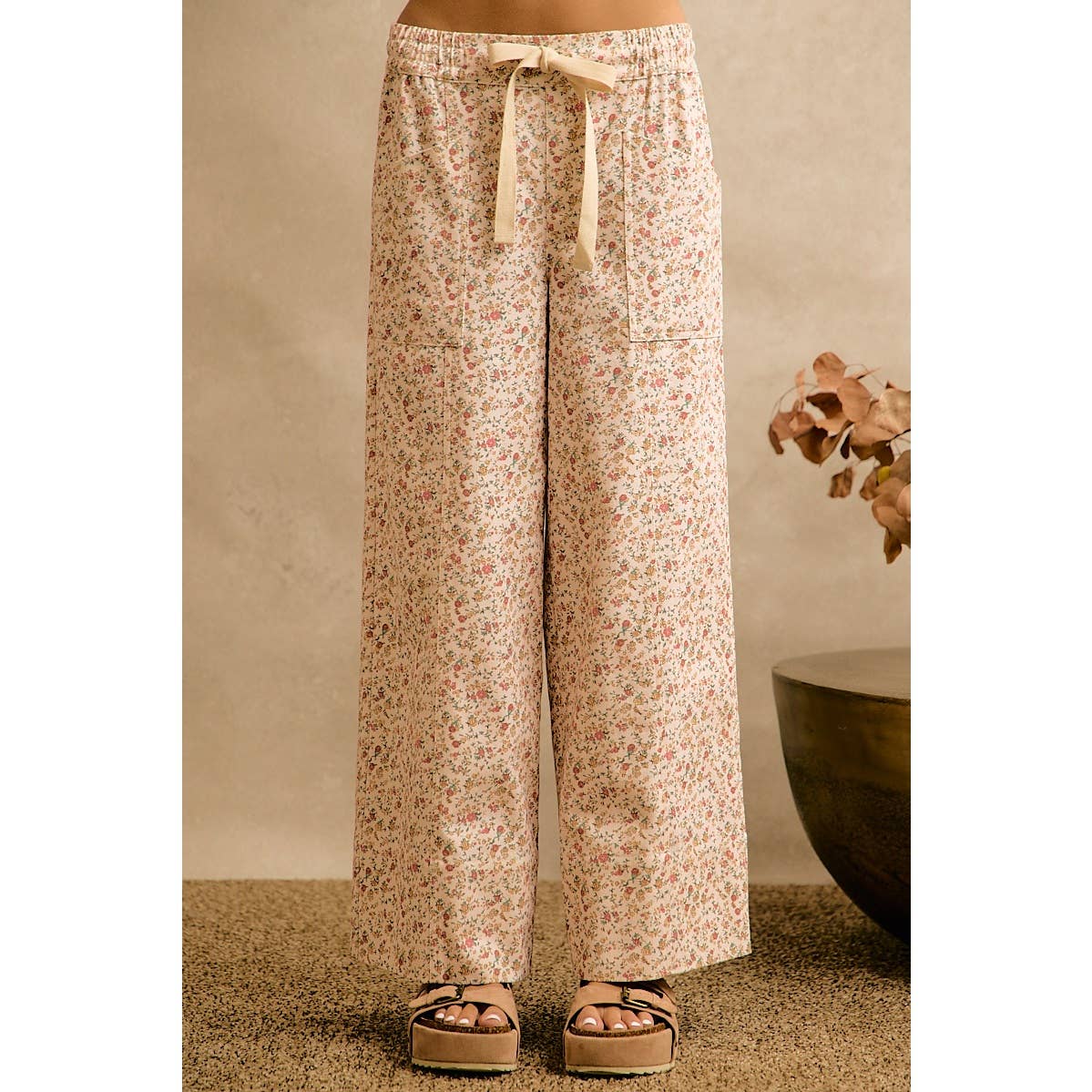 The Meadow Days Wide Leg Pants: Cream Floral