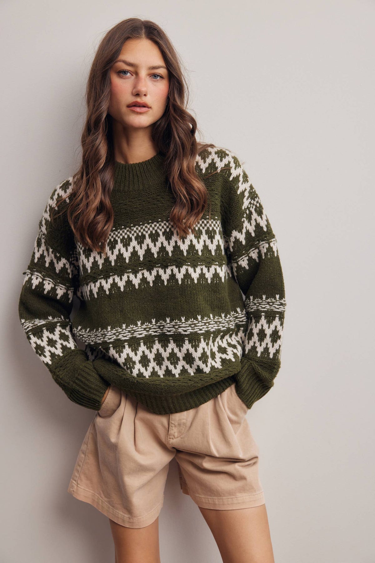 Take the Scenic Route Fair Isle Sweater: Olive