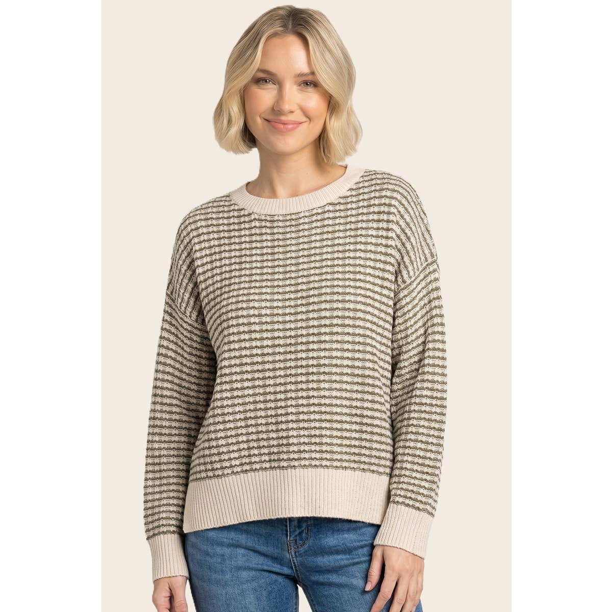 Keeping It Classic Stripe Sweater: Olive