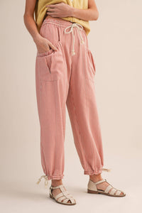 The Sunset Stripe Parachute Pants: Salmon Pink