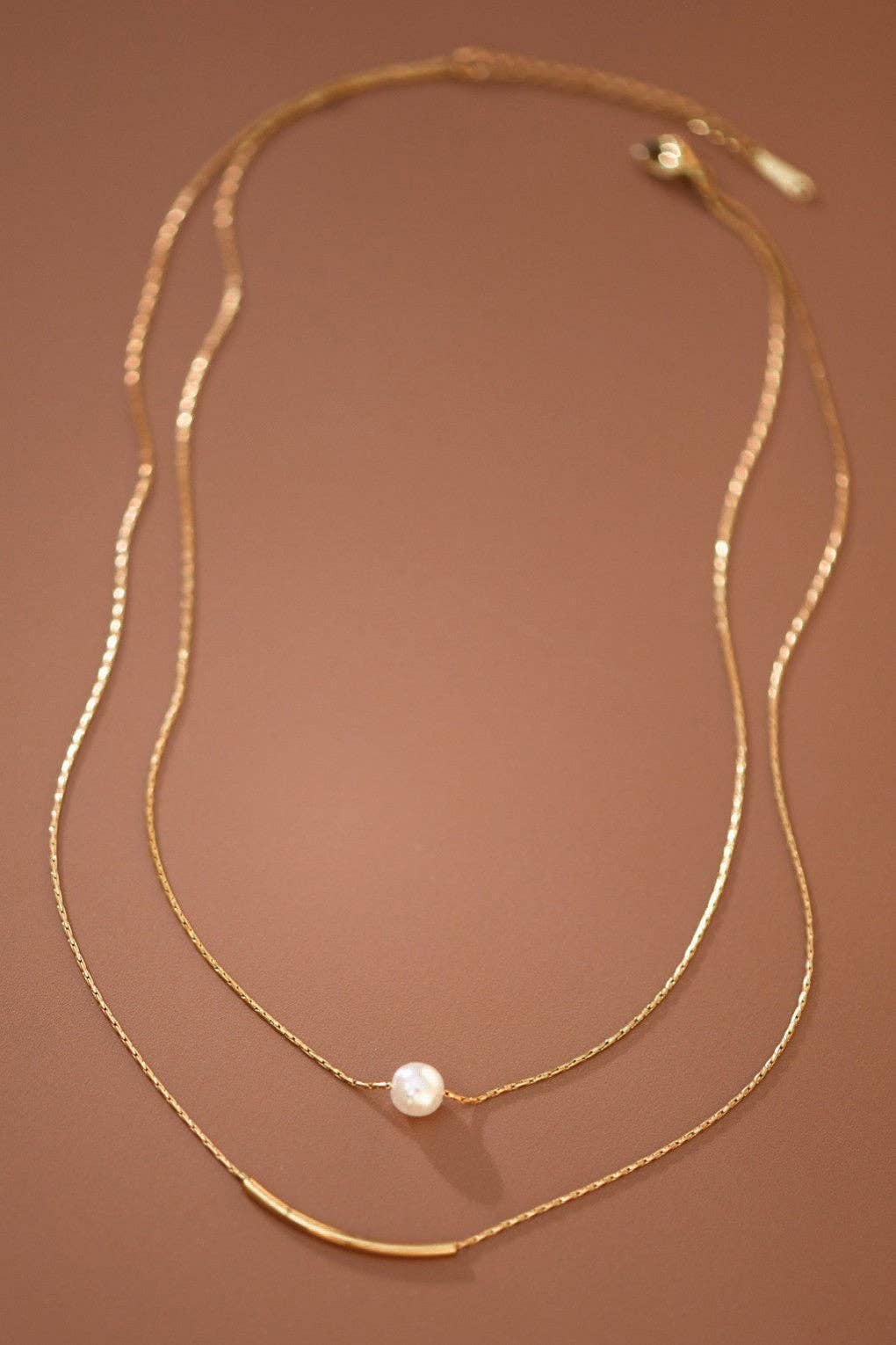 The Winslet Pearl Herringbone Necklace – 18K Gold Dipped Waterproof Stainless Steel Necklace