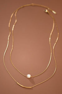 The Winslet Pearl Herringbone Necklace – 18K Gold Dipped Waterproof Stainless Steel Necklace