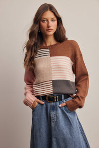 Worth the Mix Colorblock Sweater: Brown/ Multi