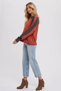 Sutton Contrast Sleeve Oversized Long Sleeve Top – Chestnut & Olive