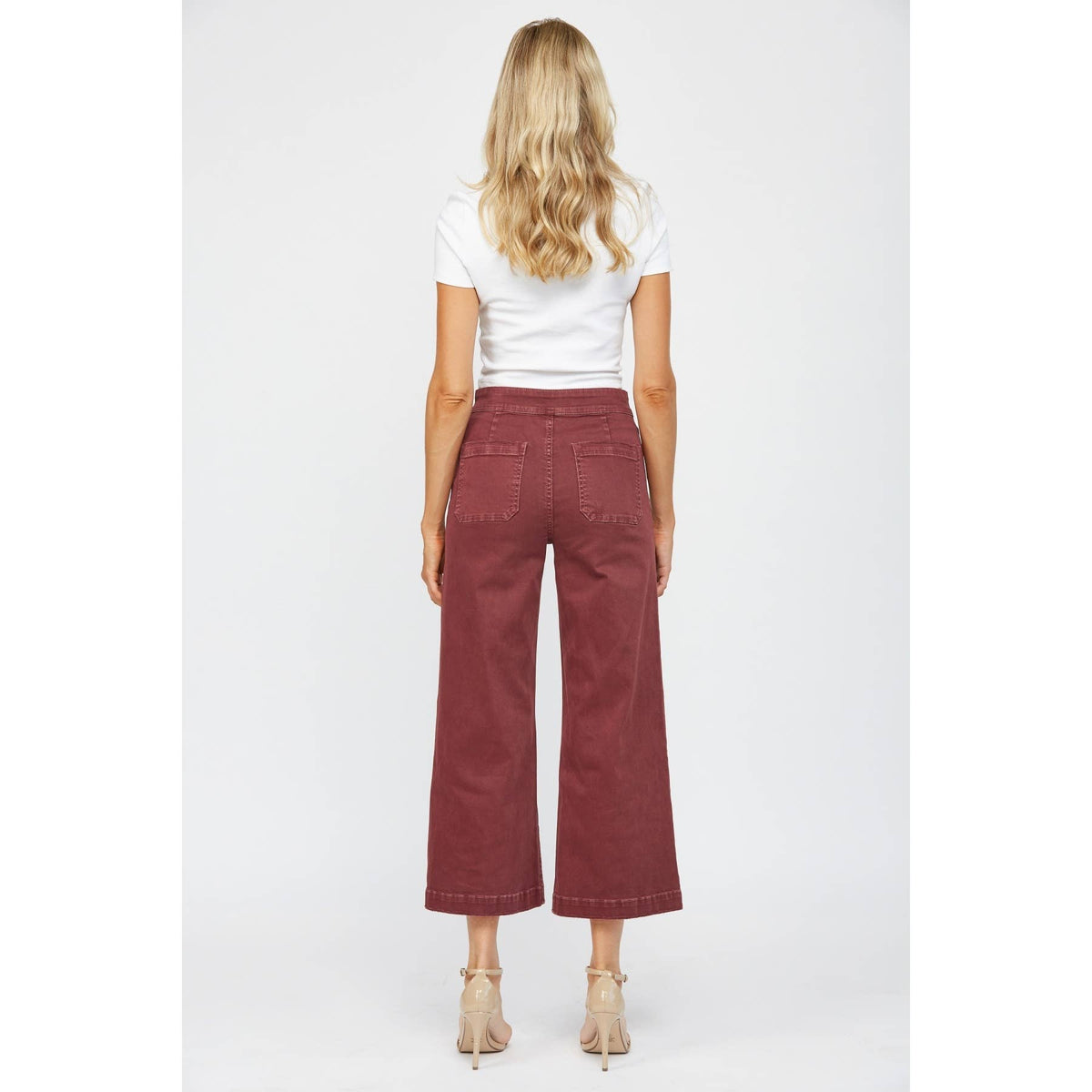Mica Denim Roux High Rise Wide Crop Jeans – Wine Red