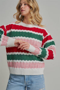 Merry & Bright Stripe Sweater: Ivory/ Multi