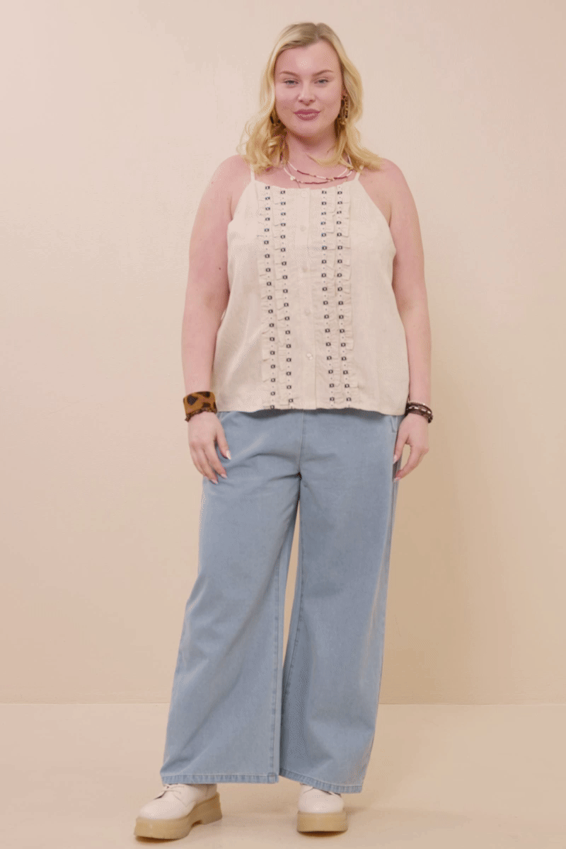 Willow LaneBoho Trim Linen Tank: Oatmeal