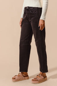 Emery Barrel Leg Jeans – Mid Rise Black Denim with Side Panel Detail