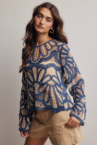 Camille Floral Crochet Knit Sweater