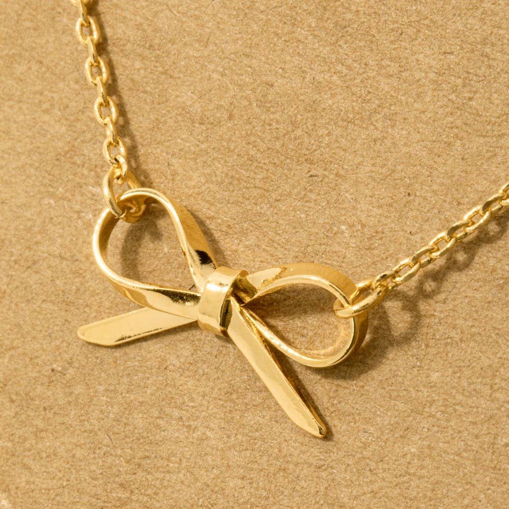 Gold Dipped Ribbon Bow Pendant Necklace: S