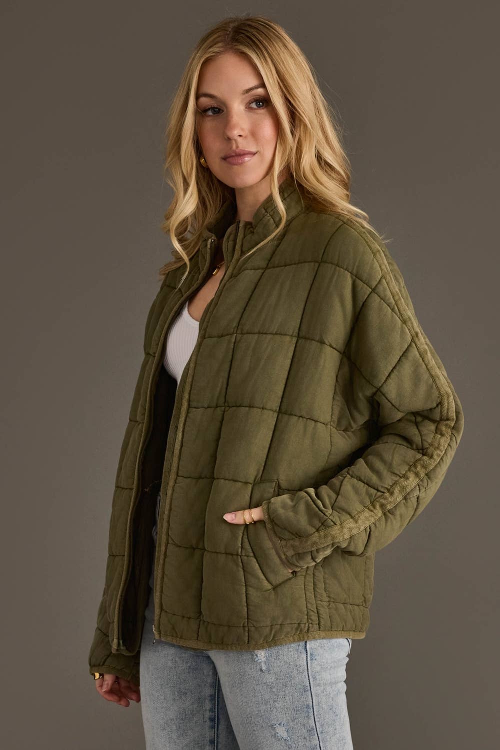 The Aspen Olive Washed Quilted Cotton Jacket