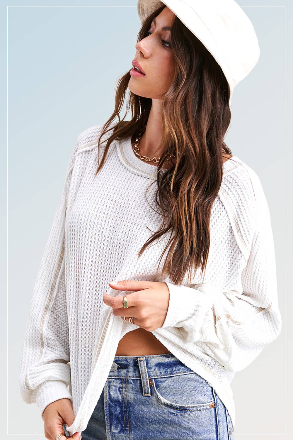 Levi Brushed Waffle Knit Slouchy Fit Long Sleeve Top