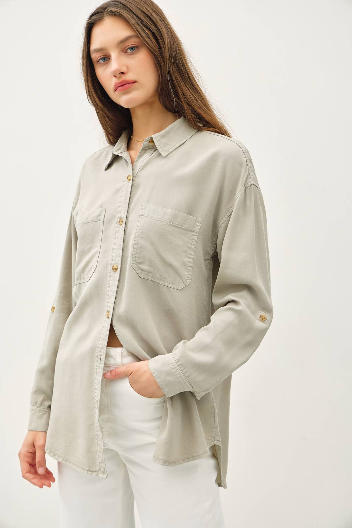 The Sadie Soft-Washed Oversized Button Down – Available in Sage and Charcoal