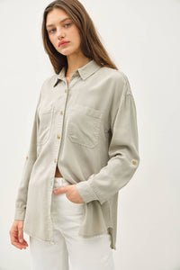 The Sadie Soft-Washed Oversized Button Down – Available in Sage and Charcoal