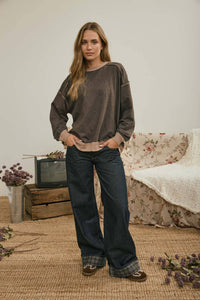 The Off Duty Contrast Knit Top: Chocolate Brown