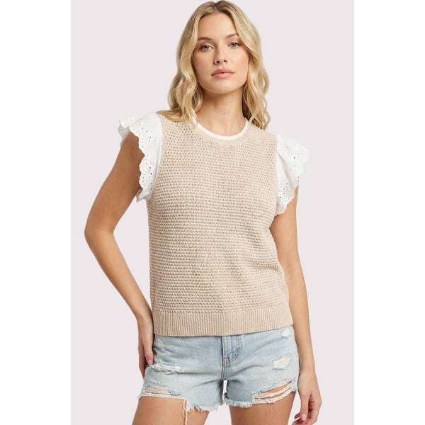 The Emilia Scallop Knit Sweater: Natural