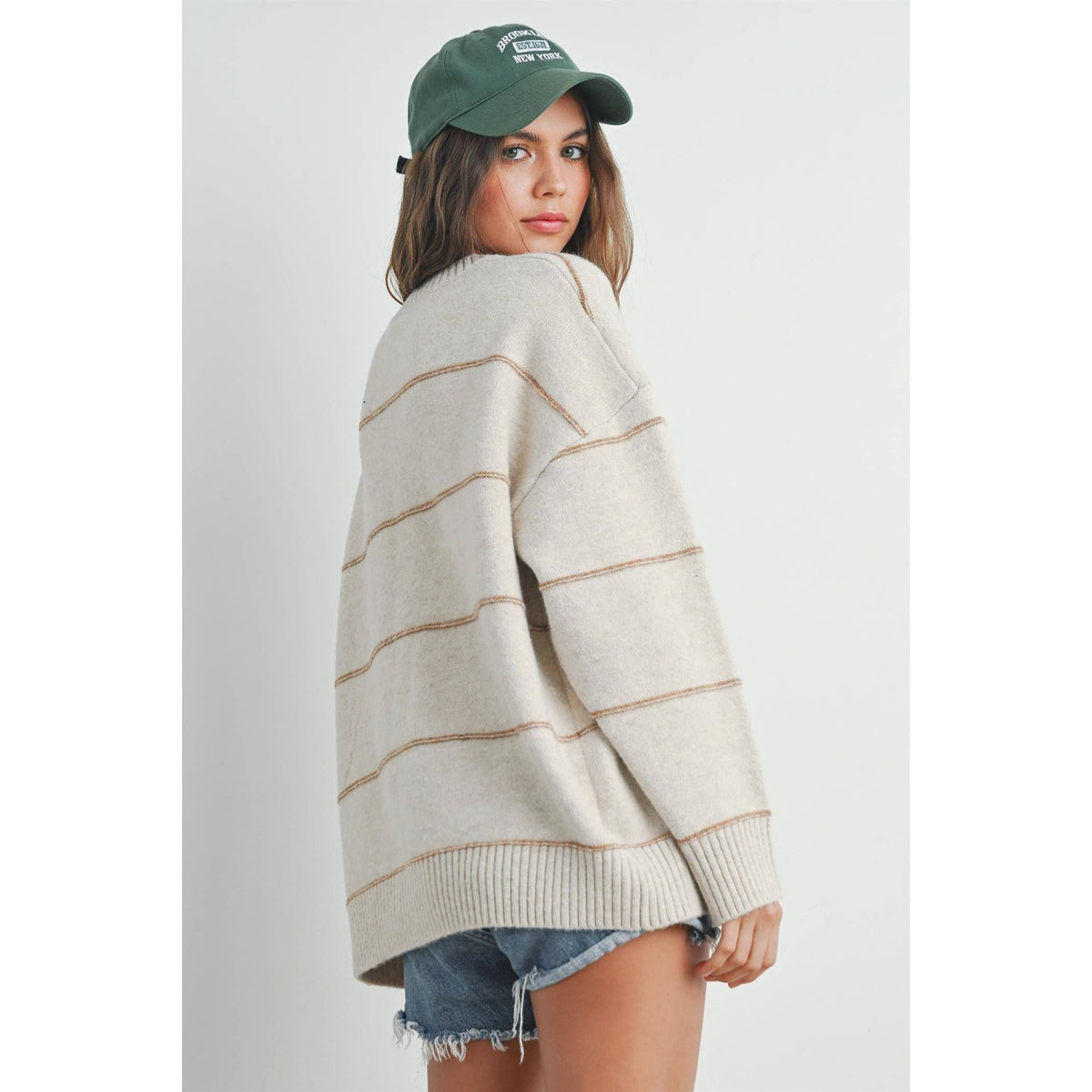 The Sunday Stroll Contrast Stripe Oversized Sweater