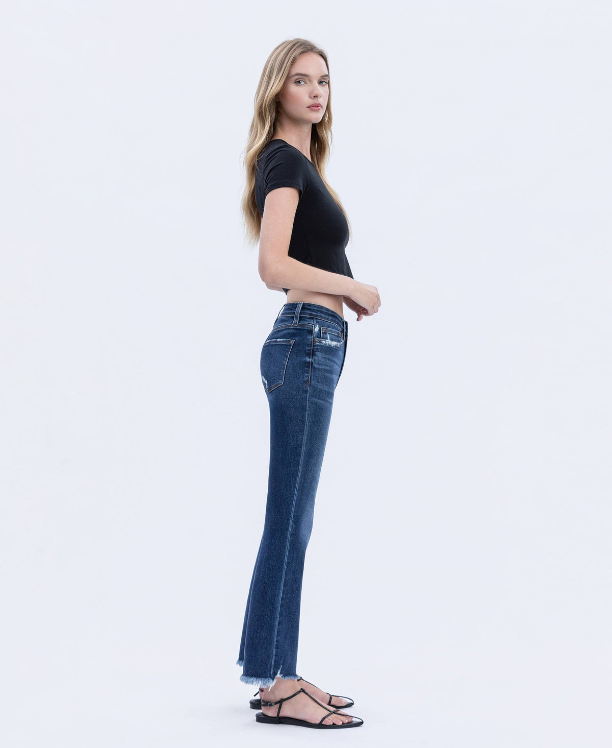 HIGH RISE FRAYED HEM KICK FLARE JEANS T5414: CHEMICAL MOOD / 24