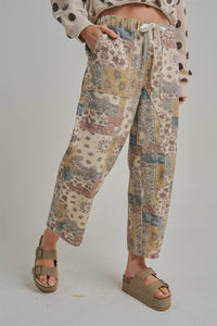 Autumn Story Patchwork Mid Rise Elastic Waist Drawstring Pants