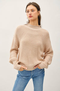 The Monroe Chunky Knit Sweater: Beige – Cozy Mock Neck Pullover