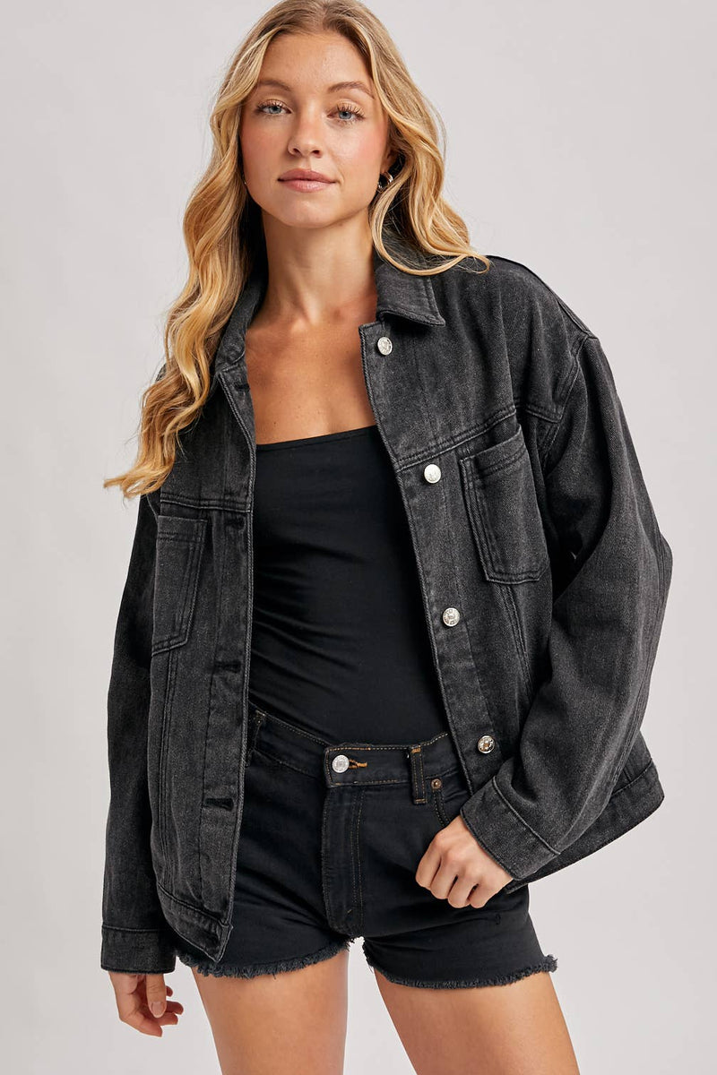 Cheyenne Oversized Denim Jacket – Women’s Casual Layering Jean Jacket, Button-Down Denim Shacket