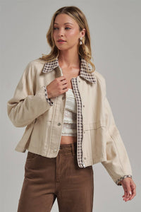 Checked Out Canvas Jacket: Oatmeal/ Brown