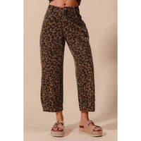 The Wild Side Leopard Barrel Jeans: Mocha