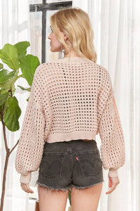 The Rosalie Floral Crochet Sweater : Pink – Cropped 3D Flower Applique Knit Top for Women