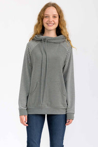 Arden Stripe Sleeve Contrast Hoodie – Casual Knit Pullover with Pocket