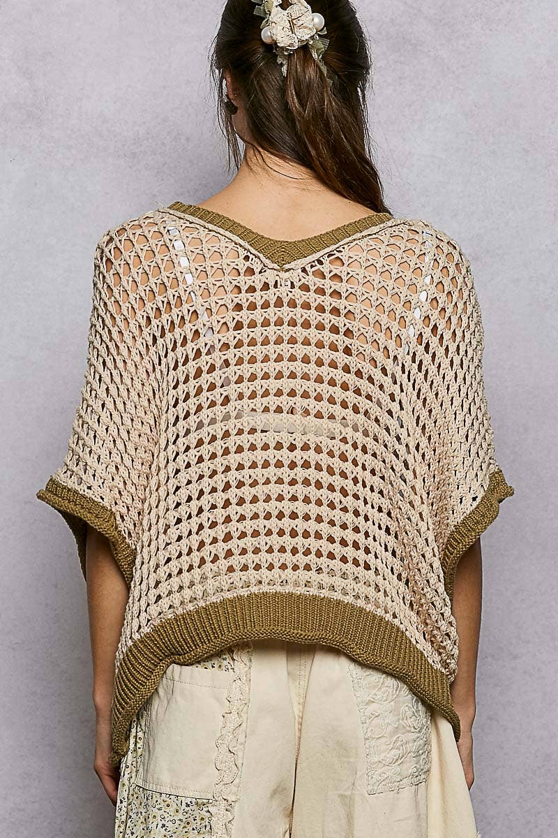 The Marigold Meadow Crochet Sweater: Beige/Olive