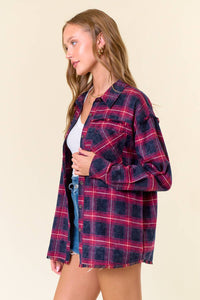 Rory Fringe Hem Flannel: Black/Brown – Oversized Plaid Button Down Shirt