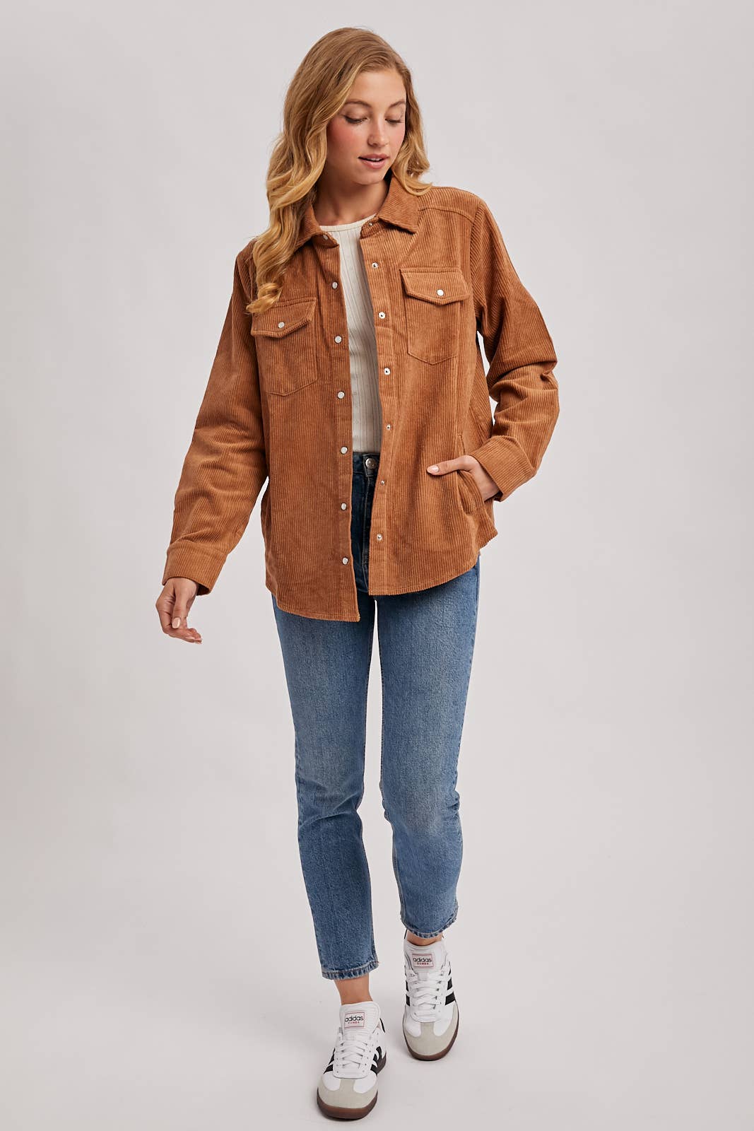 Everly Pines Corduroy Button-Down Shacket –Peacock
