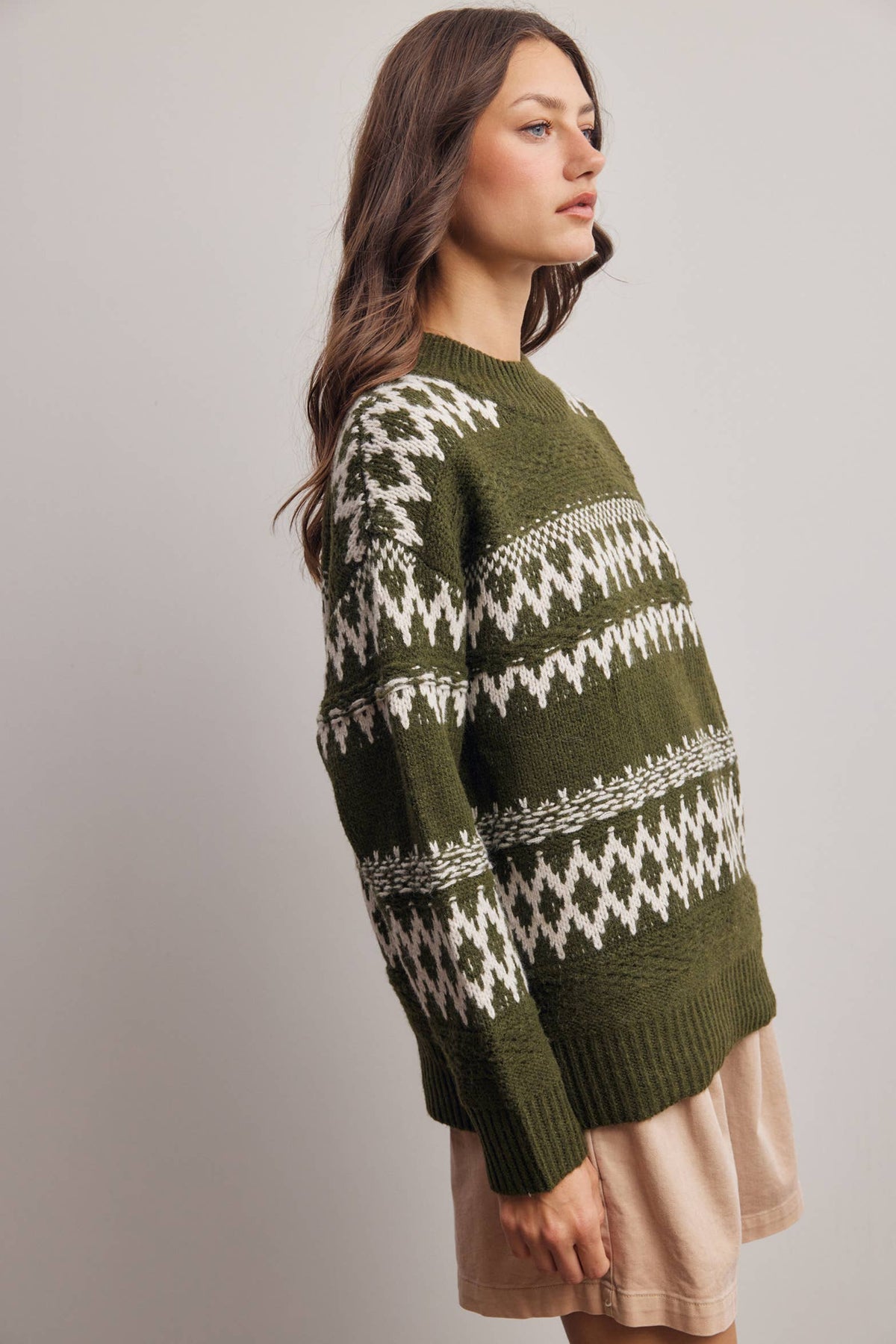 Take the Scenic Route Fair Isle Sweater: Olive