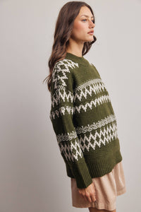 Take the Scenic Route Fair Isle Sweater: Olive