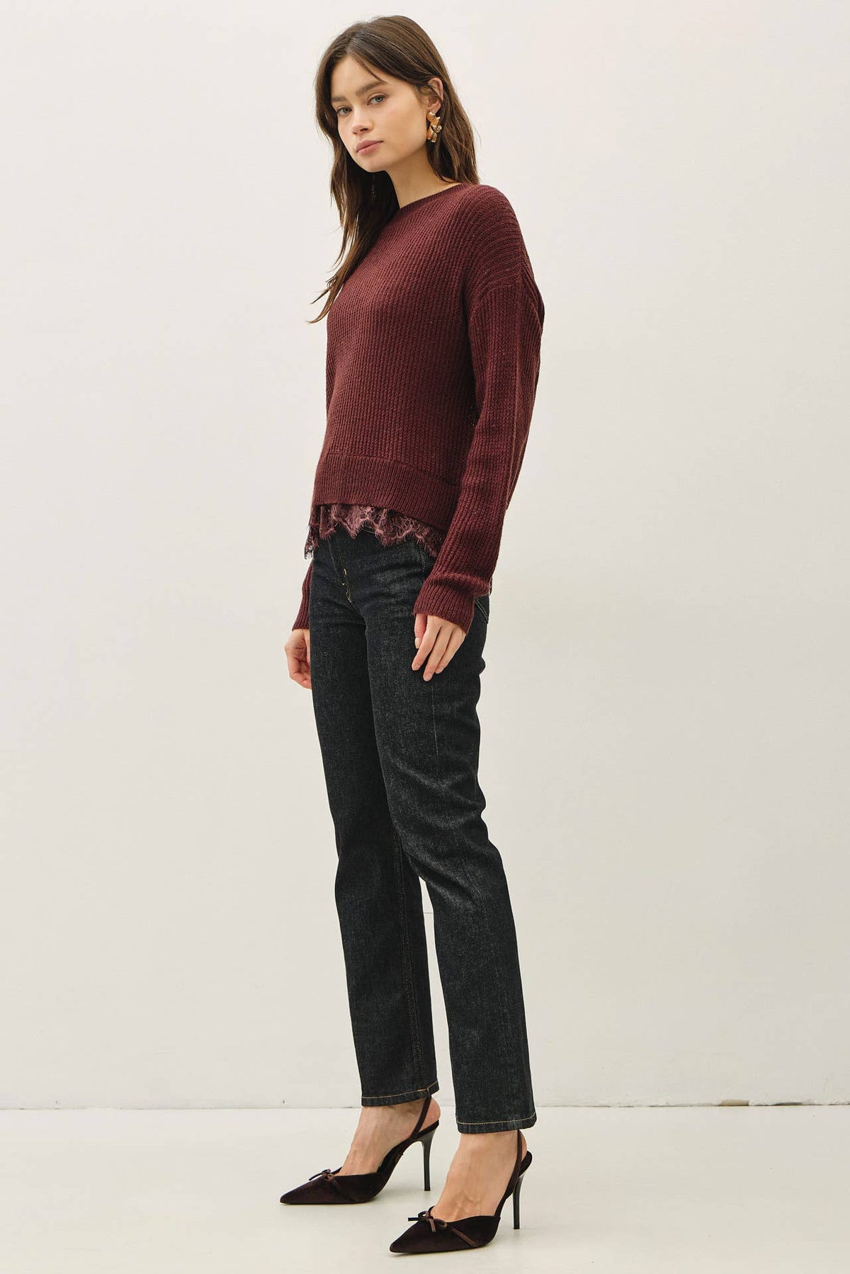 Soft Focus Lace Sweater: Chocolate