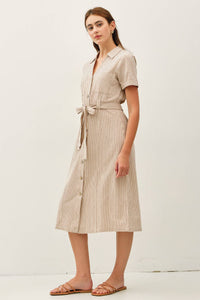 The Monroe Stripe Belted Shirt Dress – Linen Blend Utility Midi