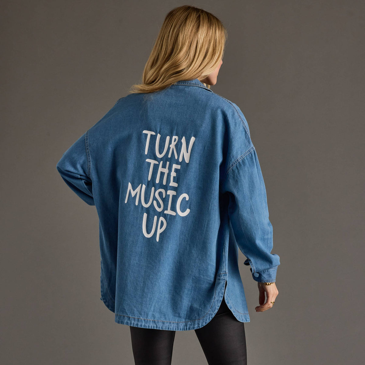 Turn Up The Music Denim Shacket: Medium