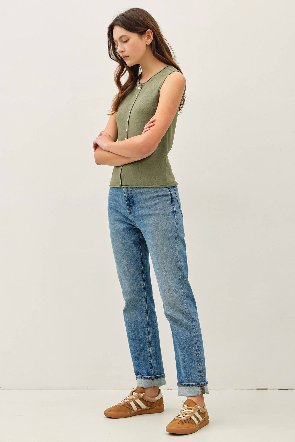 The Kaia Button Front Vest Top – Cropped Sleeveless Lightweight Viscose Blend