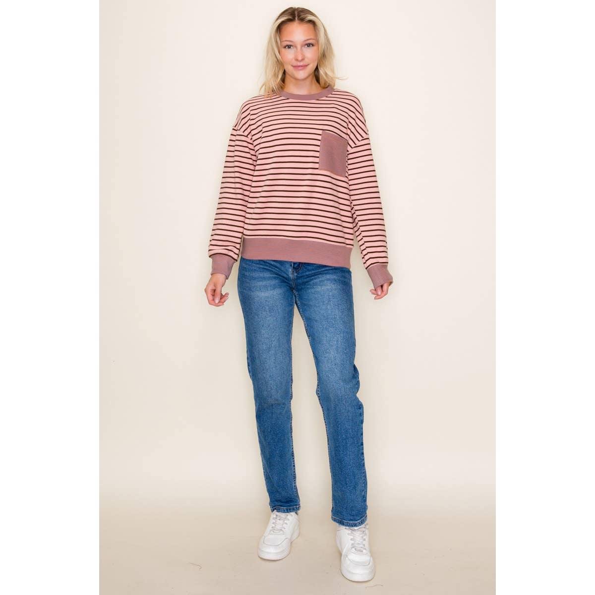 Staccato Sugarplum Striped Pocket Sweatshirt – Brushed Knit Holiday Pullover | Northern Belle Boutique