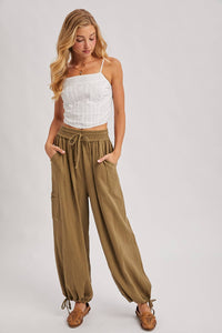 JOGGER HAREM DRAWSTRING PANTS: LATTE / S