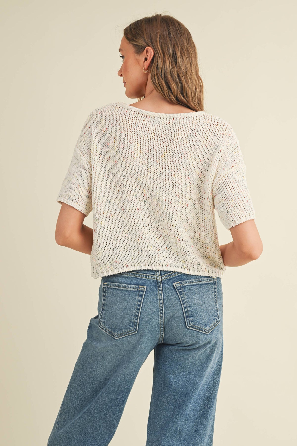 The Harper Confetti Sweater: Cream