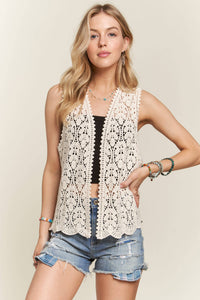 CROCHET VEST SCALLOP HEM - CET3544: Beige / S/M-M/L(3-3)