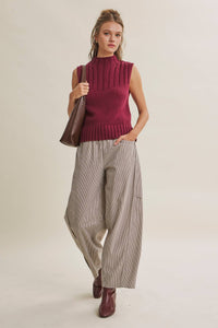 ALL ABOUT COMFORT ELASTIC STRIPE COTTON BARREL PANTS: DK. GREEN / M