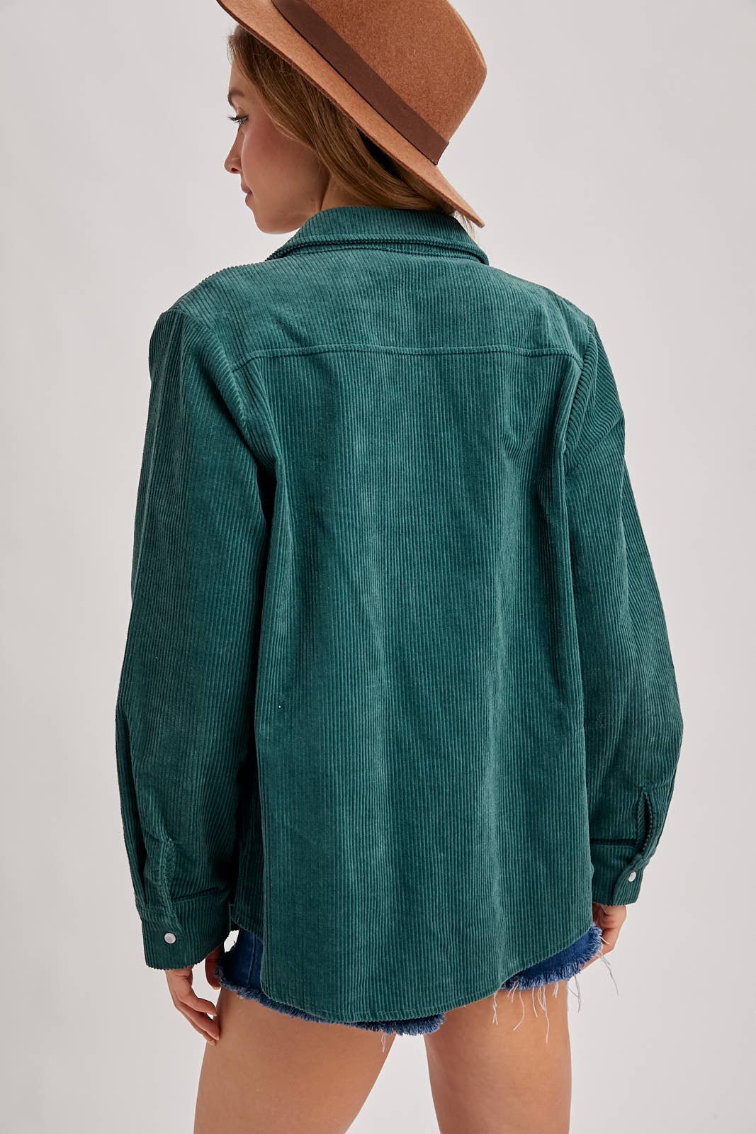 Everly Pines Corduroy Button-Down Shacket –Peacock