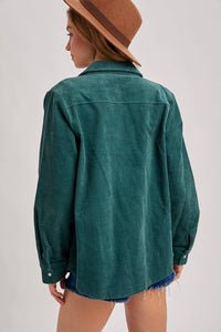 Everly Pines Corduroy Button-Down Shacket –Peacock