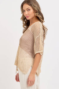 Jade Slouchy Open-Knit V-Neck Top