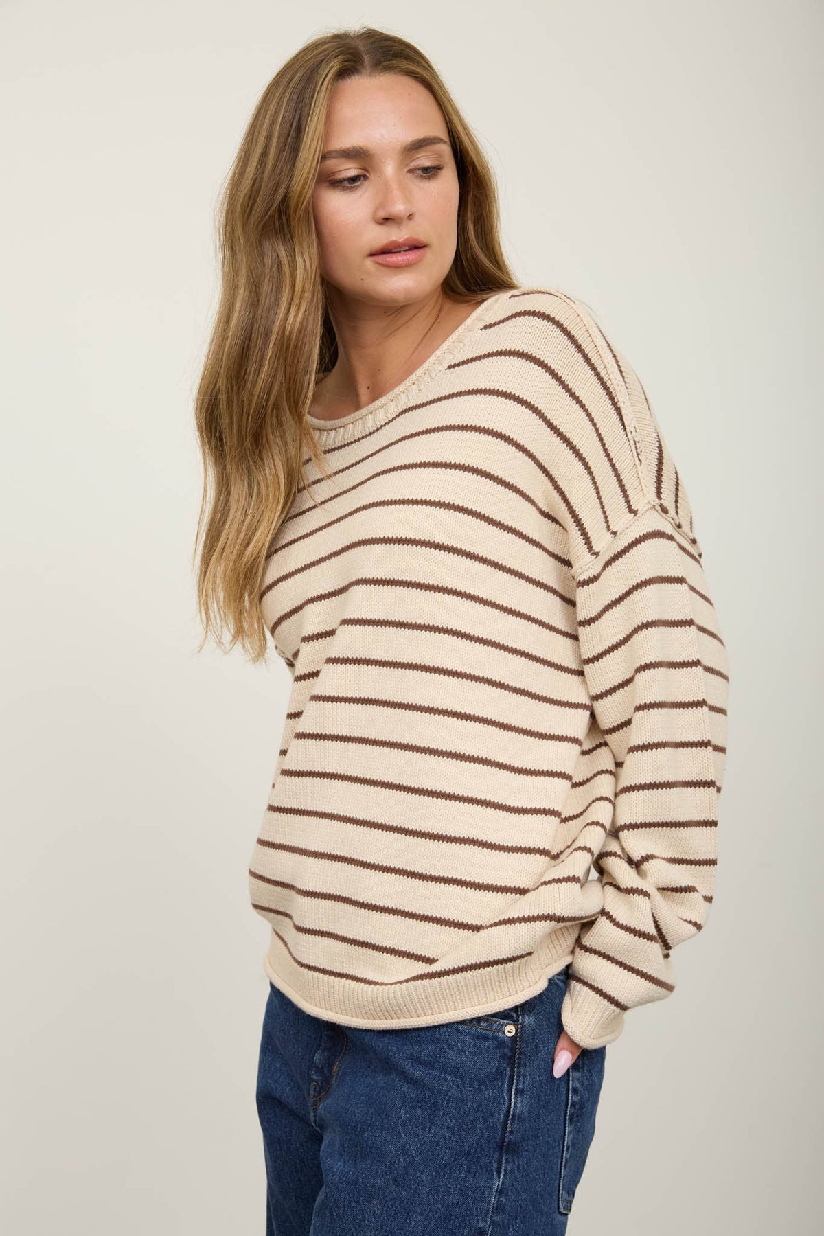 No Plans Stripe Sweater: Cream / Brown Stripe